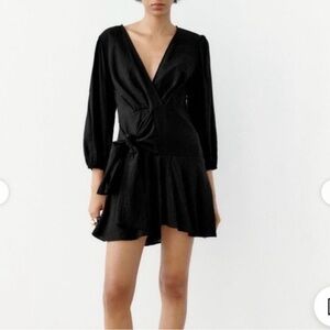 Zara Black 3/4 Sleeve Ruffle Hem Mini Dress Size Small